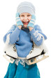 A girl with skates on white background.