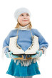 A girl with skates on white background.
