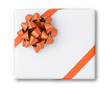 Orange star and Cross line ribbon on White paper box