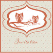 Two cute owls on the tree branch