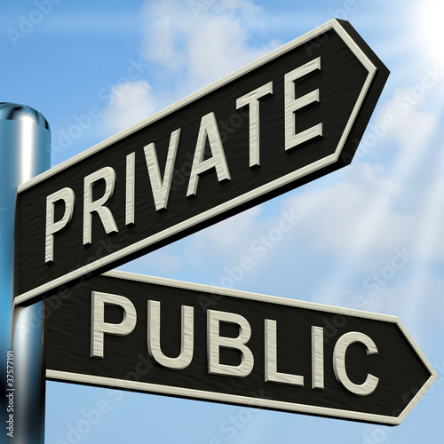 Illustration: Private Or Public Directions On A Metal Signpost Private Or Public Directions On A Metal Signpost