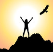 vector girl on the mountain and flying bird