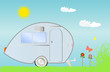 retro caravan, summer holiday illustration