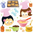 Two girls baking chocolate chip cookies