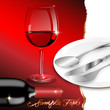 menükarte mit wein - teller - besteck und weinflasche