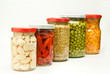 five jars of preserved food