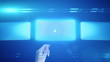 Hand leafing and pushing a button on a touch screen interface