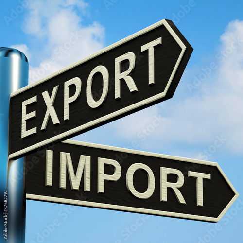 Illustration: Export Or Import Directions On A Signpost Export Or Import Directions On A Signpost