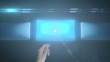 Hand leafing and pushing a button on a touch screen interface