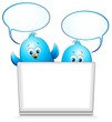 Vector: Uccelli Pulcini Blu Cartoon al Pc-Blue Birds Chat Computer Uccelli Pulcini Blu Cartoon al Pc-Blue Birds Chat Computer
