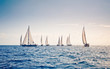 Sailing ship yachts with white sails