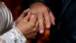 Bride putting a wedding ring on groom's finger