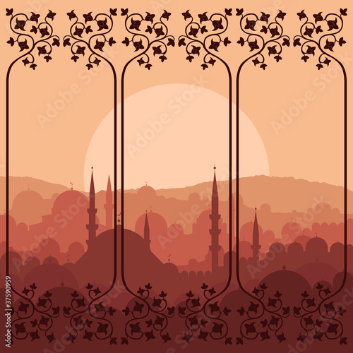 Vektor: Arabic city landscape background illustration Arabic city landscape background illustration