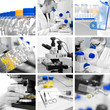 Microscopes in modern laboratory, collage