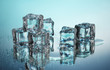 Melting ice cubes on blue background