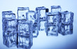 Melting ice cubes on blue background
