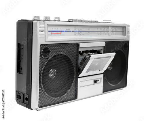 Photo: Vintage radio cassette recorder, isolated Vintage radio cassette recorder, isolated