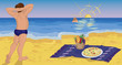 Couple on the beach having pizza Couple on the beach having pizza