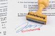 Holzstempel auf Dokument: Einlieferung