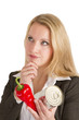 Pensive Woman With Fresh And Canned Vegetables