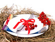 Christmas table setting on white