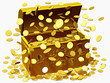 Illustration: Schatztruhe im Geldregen, Lotteriegewinn, Jackpot Schatztruhe im Geldregen, Lotteriegewinn, Jackpot
