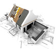 House with exposed roof layers and plans