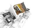 House with exposed roof layers and plans