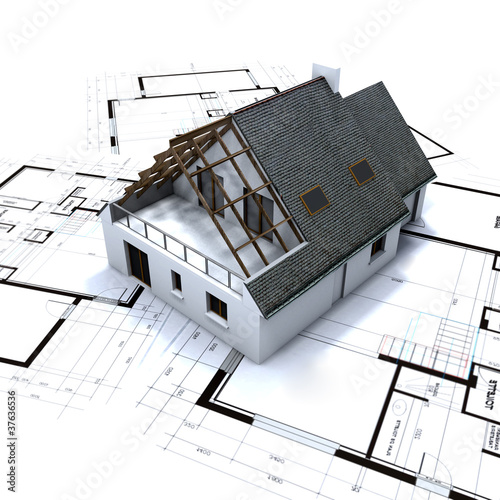 Photo: Detached house on architect blueprints Detached house on architect blueprints
