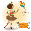 cute teens who are playing with a kite