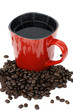 Red coffee cup and beans Red coffee cup and beans