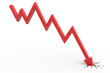 Red arrow breaking floor. Concept of  bankruptcy, financial coll