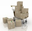 Hand truck with cardboard boxes