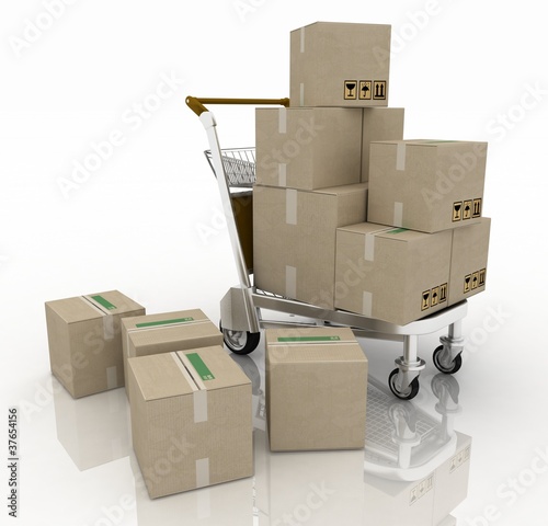 Illustration: Hand truck with cardboard boxes Hand truck with cardboard boxes