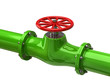 Green tube with red valves isolated on white background