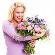 Foto: Beautiful Young Woman with a Bunch of Flowers Beautiful Young Woman with a Bunch of Flowers