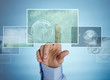 Human hand browsing futuristic image gallery