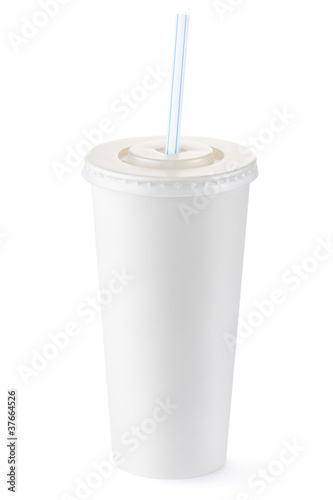 Photo: Disposable cup of big volume for beverages with straw Disposable cup of big volume for beverages with straw
