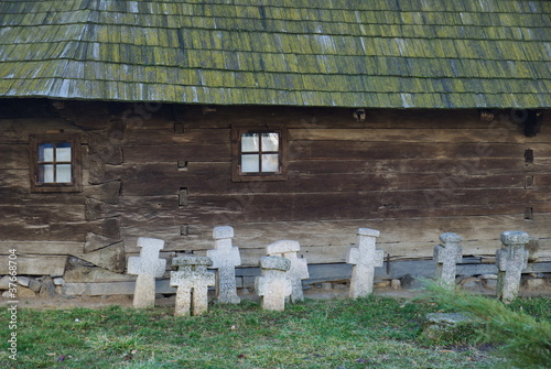 Photo: traditional wooden house with crossess in Bucharest traditional wooden house with crossess in Bucharest