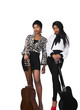 Two young women with guitars on white background