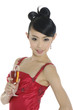 Photo: Close up beauty bride holding glass of red wine Close up beauty bride holding glass of red wine