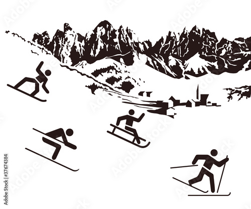 Vector: Wintersport schwarz auf weiß Wintersport schwarz auf weiß