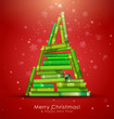 "Christmas Stories". Christmas tree formed from books.
