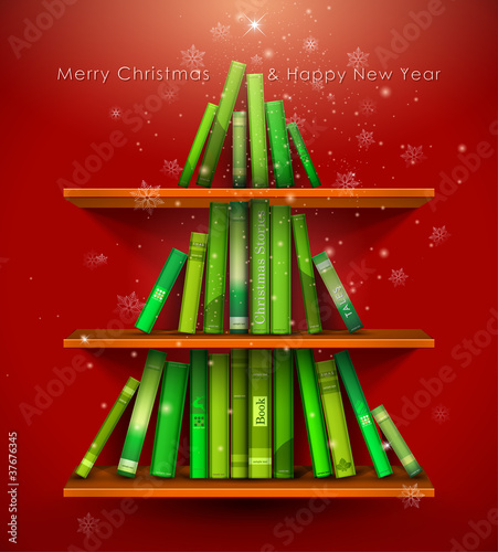 Vector: "Christmas Stories". Christmas tree formed from books. "Christmas Stories". Christmas tree formed from books.
