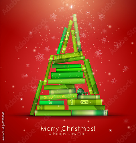 Vector: "Christmas Stories". Christmas tree formed from books. "Christmas Stories". Christmas tree formed from books.