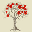 Tree in bloom and love birds