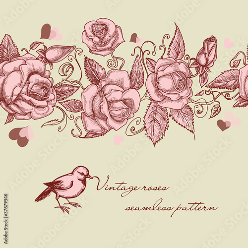 Vector: Vintage roses seamless pattern Vintage roses seamless pattern