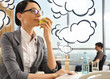 Portrait of a beautiful young businesswoman thinking. Office bac