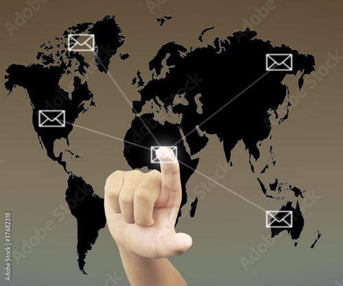 Photo: Human hand pressing on mail buttom Human hand pressing on mail buttom