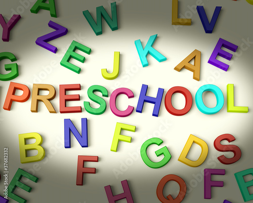 Illustration: Preschool Written In Multicolored Plastic Kids Letters Preschool Written In Multicolored Plastic Kids Letters